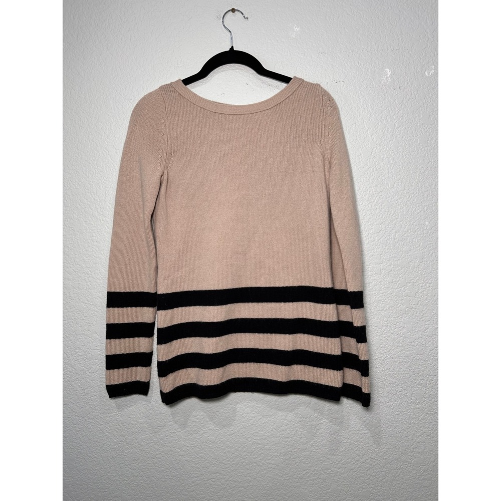 Banana Republic Wool Cashmere Striped Sweater Tan Black XS Boat Neck Long Sleeve